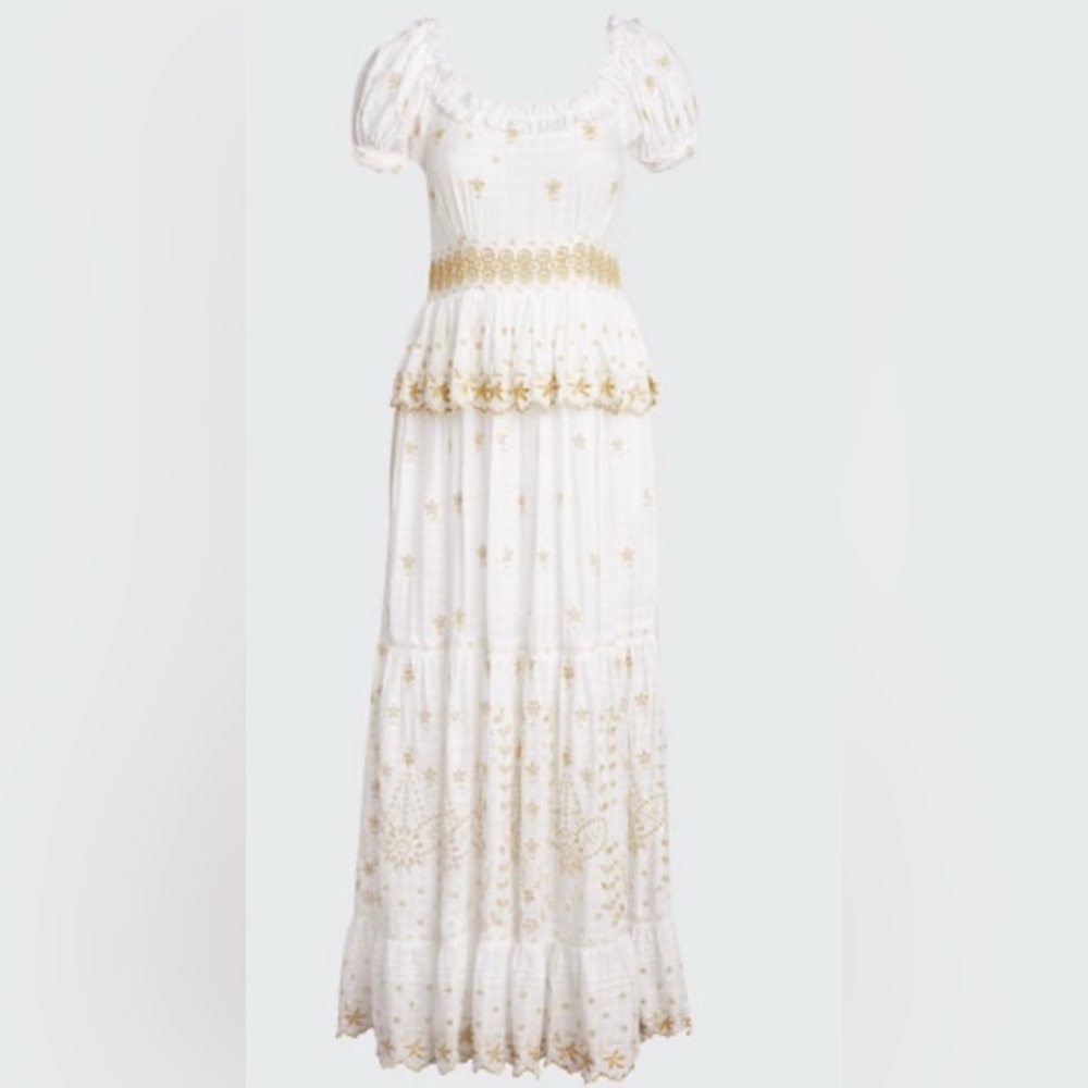RARE Gorgeous LoveShackFancy Elegant White n Cream Maxi Eyelet Embroidered Dress
